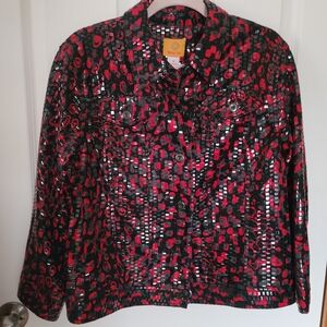 Ruby Rd. Vibrant Red and Black Jean Jacket